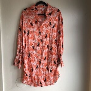 Tropical toucan resort tunic longsleeve orange size medium holiday vacation